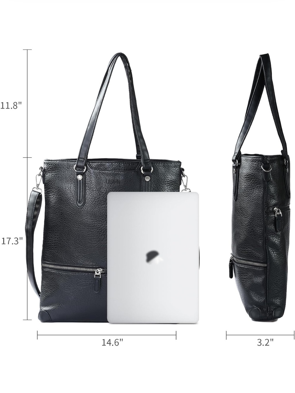 LASAVIN Black Pebbled Leather laptop tote - Picture 10 of 11